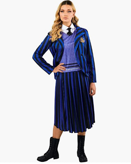 Uniforme de Nevermore Student Academy - Miércoles - Azul - Disfraz - Adulto - 3 Tallas