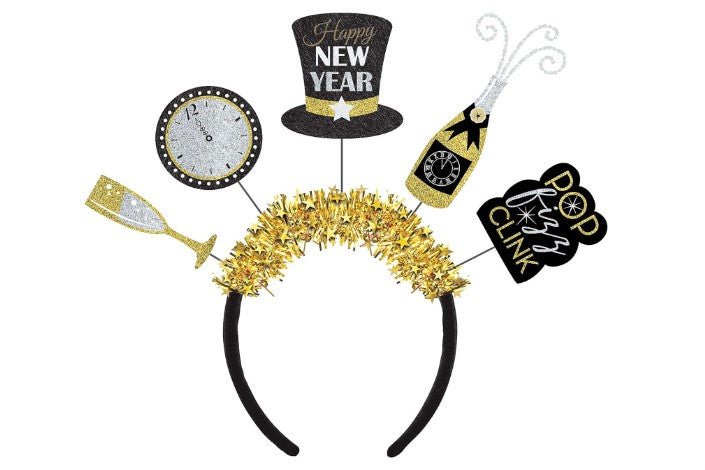 Happy New Year Headband - Black/Silver/Gold - Costume Accessory - One Size