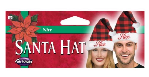 Santa Hat - Buffalo Plaid - Costume Accessory - Adult - 2 Styles