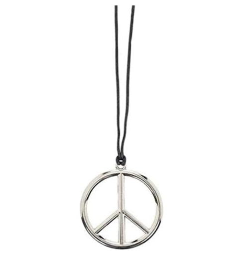 Hippie-Peace-Zeichen-Halskette – 26 Zoll – 1960er – 1970er – Kostümzubehör