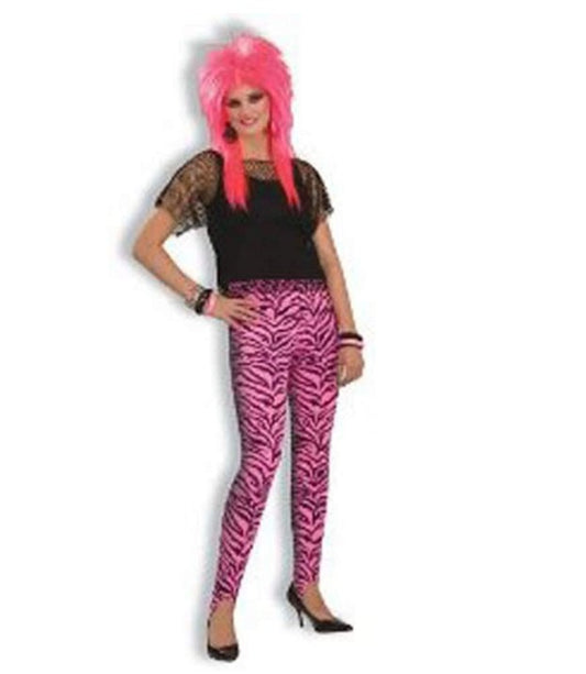 Zebra-Steigbügelhose – 80er Jahre – Pink/Schwarz – Kostüm – Standardgröße für Erwachsene