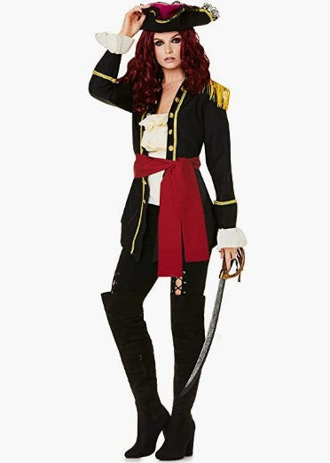 Bonny Pirate Captain Queen - Red/Black - Costume - Adult - 4 Sizes