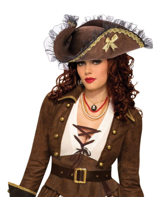 Pirate Hat - Brown/Black/Gold - Ruffle - Costume Accessory - Adult/Teen