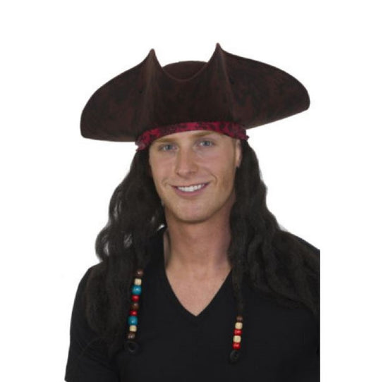 Pirate Hat - Tricorne - Brown - Dreads- Costume Accessory - Adult Teen