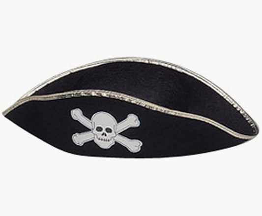 Pirate Hat - Black Felt - Gold Trim - Costume Accessory - 2 Sizes