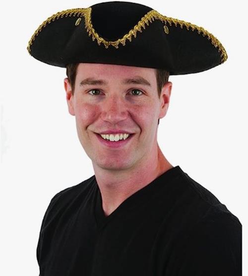 Pirate Tricorn Hat - Black/Gold - Costume Accessory - Adult Teen