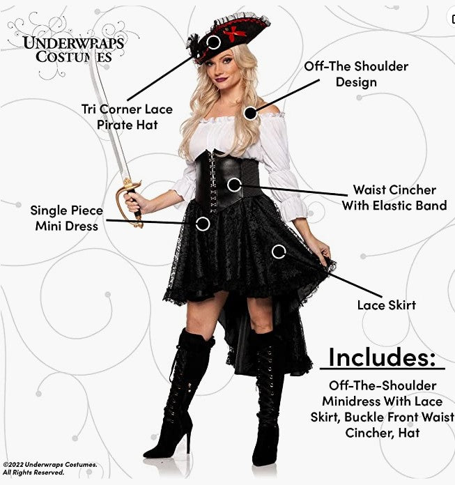 Pirate Wench - Black/White - Deluxe Costume - Adult - 2 Sizes