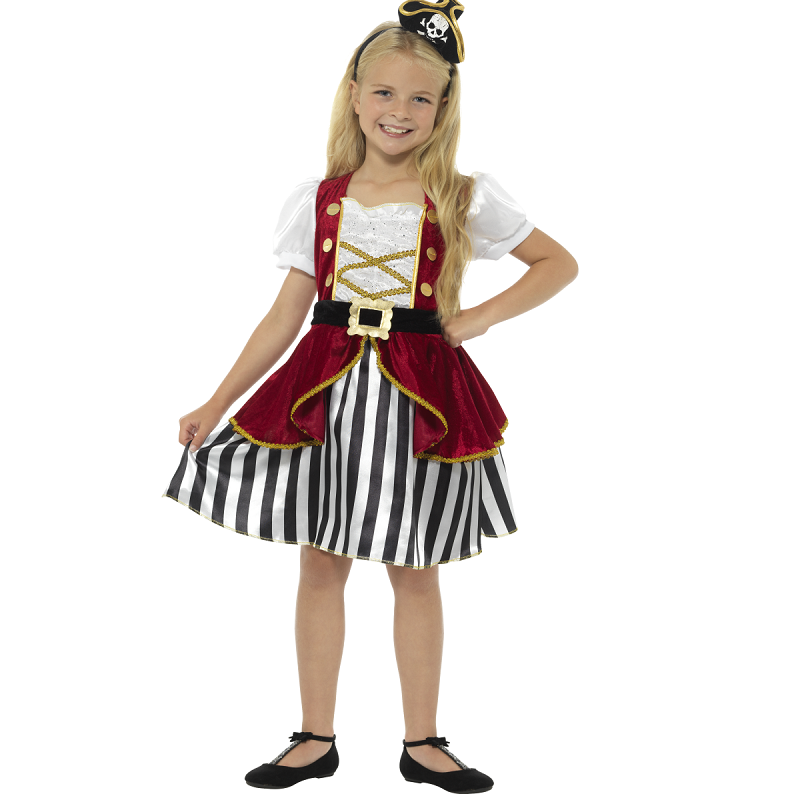 Pirate Girl Dress - Black/White/Red - Costume - Child - 3 Sizes