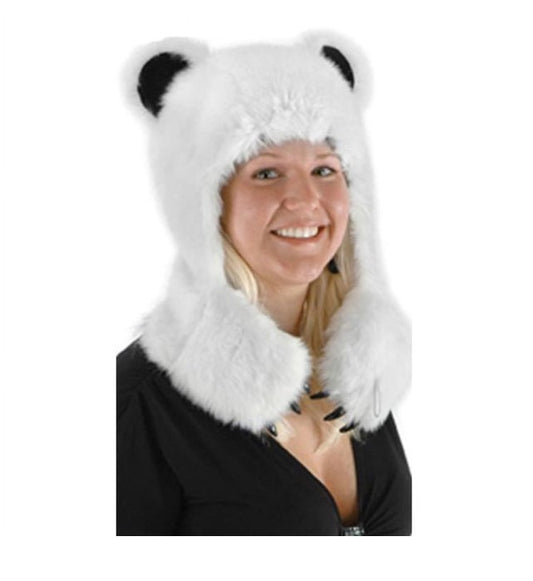 Polar Bear Hug Hat - White/Black - Costume Accessory - Adult Teen