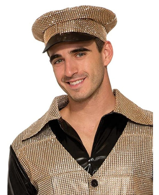 Disco Police Hat - Gold/Black - Studded Sequins - Costume Accessory - Adult Teen