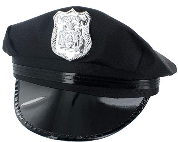 Police Cap - Black - Silver Badge - Costume Accessory - Adult Teen