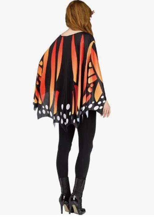 Monarch Butterfly Poncho - Black/Orange - Costume Accessory - Adult One Size