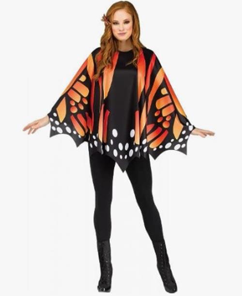 Monarch Butterfly Poncho - Black/Orange - Costume Accessory - Adult One Size