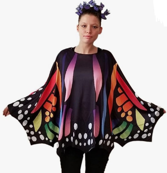 Butterfly Poncho - Black/Rainbow - Pride - Costume Accessory - Adult One Size