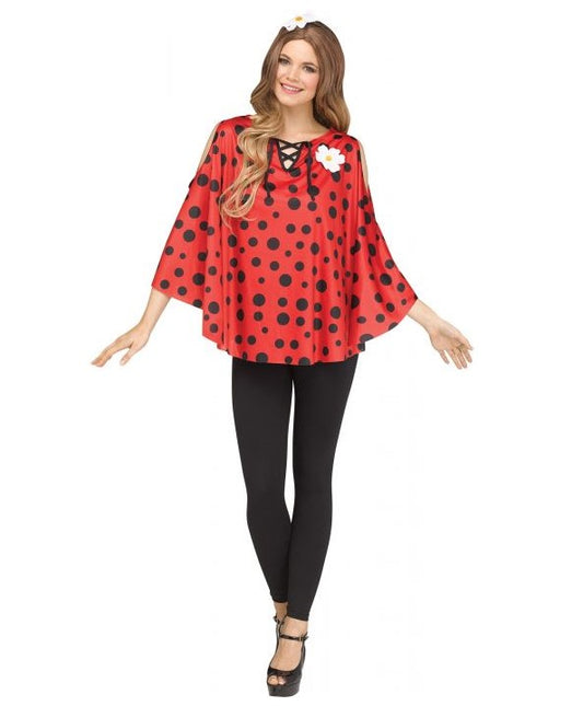 Ladybug Poncho - Lightweight - Red/Black - Costume - Adult