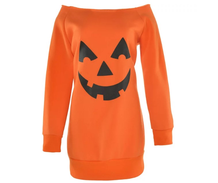 Womens Orange Pumpkin Off-Shoulder Tunic (Adult Standard) - 1 Pc.- Vibrant, Perf