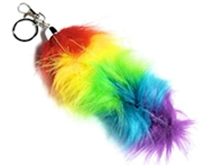 Rainbow Faux Fox Tail - Pride - 6" - Key Chain - Costume Accessory