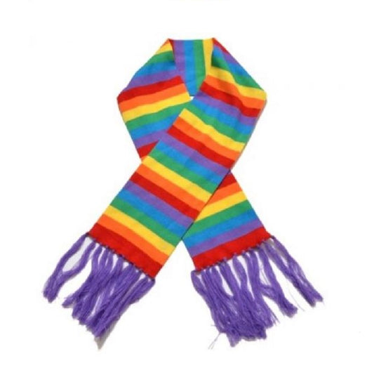 Rainbow Knit Scarf - Soft Acrylic - Pride - Costume Accessory - Teen Adult