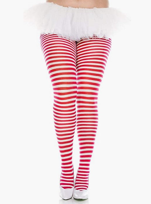 Striped Tights - Red/White - Costume Accessory - Adult Queen Size