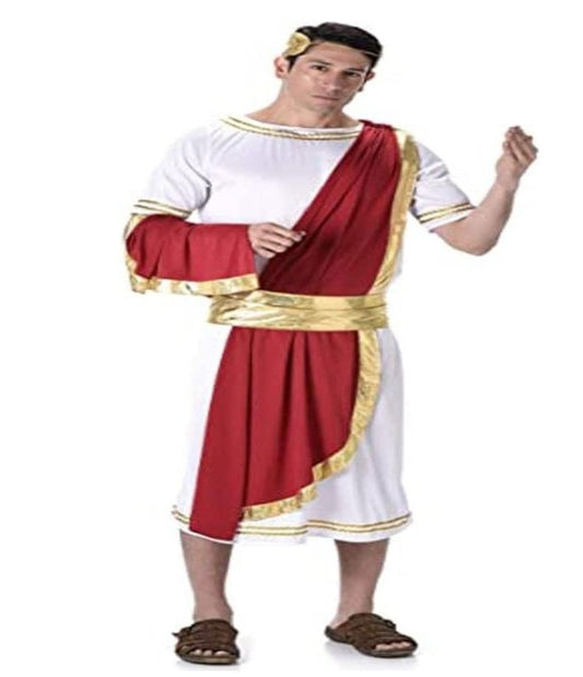 Roman/Greek Emperor Toga - White/Burgundy - Costume - Adult - 2 Sizes