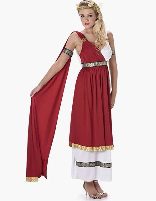 Roman/Greek Empress Gown - Toga - White/Burgundy - Costume - Adult - 3 Sizes