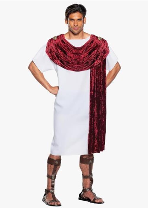 Roman/Greek God Spartan - Toga - White/Burgundy - Costume - Adult - 2 Sizes