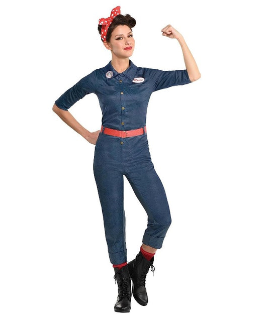 Rosie the Riveter - Jumpsuit - Scarf - Belt - Costume - Adult - XL