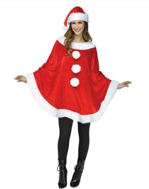 Santa Poncho - Red/White - Christmas - Costume Accessory - Adult One Size