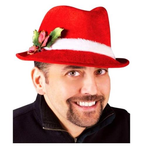 Santa Fedora - Slick - Flocked - Holly - Costume Accessory - Adult Teen