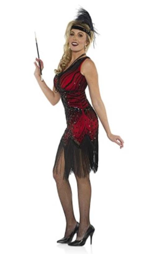 Scarlet Flapper - Roaring 20's - Rojo/Negro - Disfraz - Mujer - 3 tallas