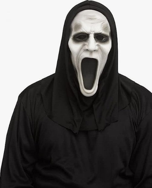 Silent Screamer Mask - Plastic - Fabric Black Shroud - Costume Accessory - Adult