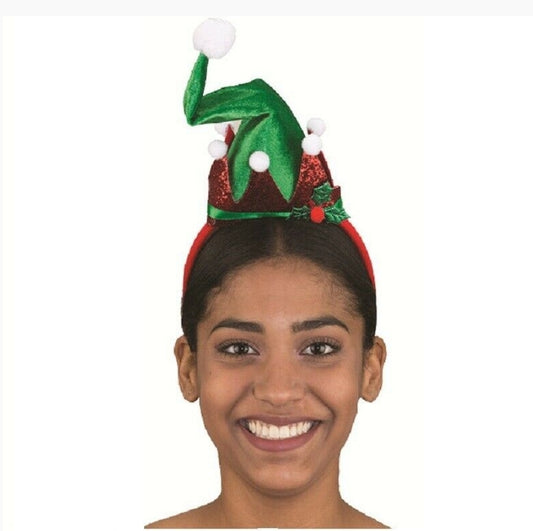 Elfen-Minihut-Stirnband – Grün/Rot – Weihnachten – Kostüm-Accessoire – Erwachsene, Teenager