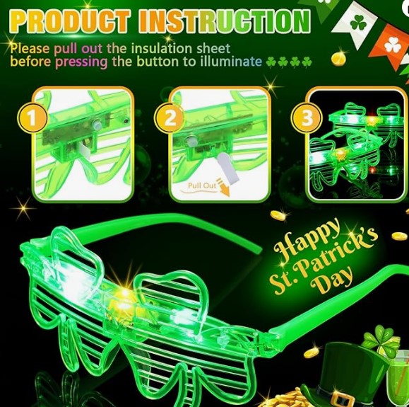 Shamrock Shutter Glasses - 1980's - Light Up - St Patrick's - Costume Accessory