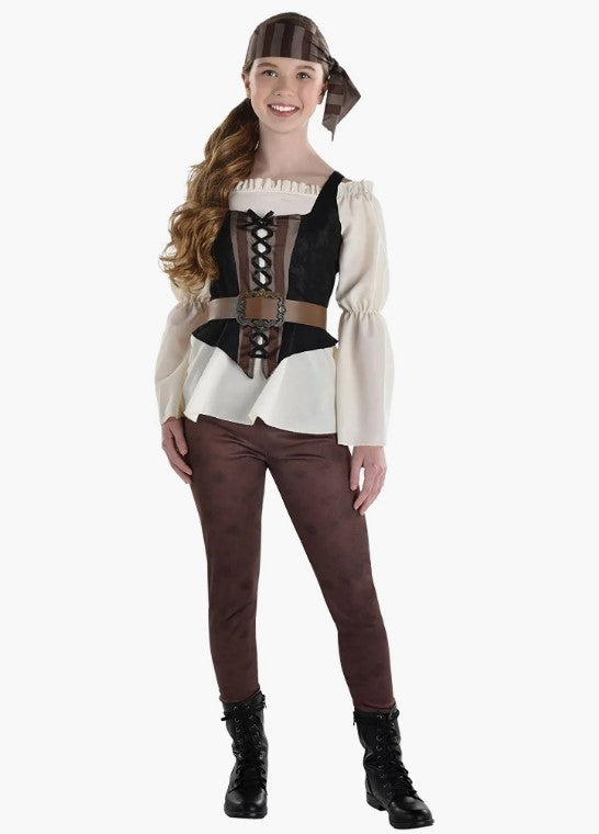 Shipwrecked - Pirate - Brown/Cream - Costume - Girls - 3 Sizes