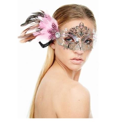 Masquerade Half Mask - Mardi Gras - Silver/Pink - Costume Accessory- Adult Teen