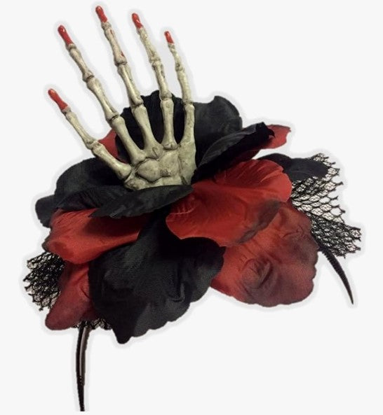 Skeleton Hand Headband - Rose - Red/Black - Costume Accessory - Adult Teen