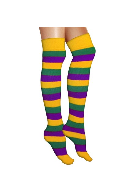 Knee High Striped Socks - Mardi Gras - Cheer - Clown - Costume Accessory