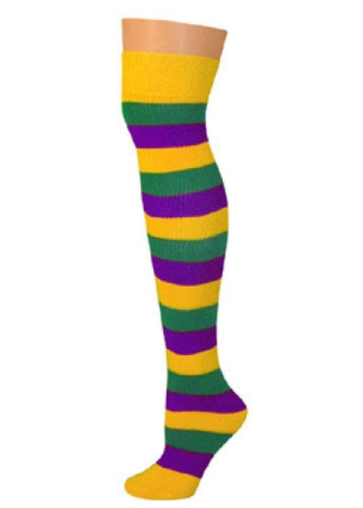 Knee High Striped Socks - Mardi Gras - Cheer - Clown - Costume Accessory