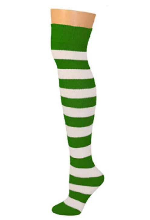 Knee High Striped Socks - St Patrick's Day - Elf Costume Accessory - Green/White