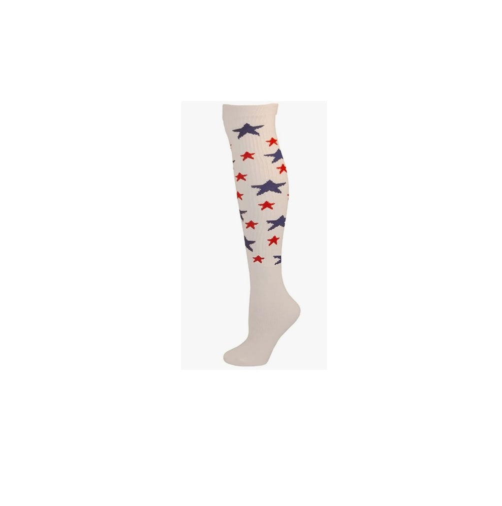 Calcetines hasta la rodilla - Estrellas - Accesorio para disfraz - Rojo/Blanco/Azul