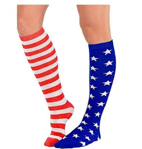 Patriotic Knee High Socks - Costume Accessory - Red/White/Blue - One Size