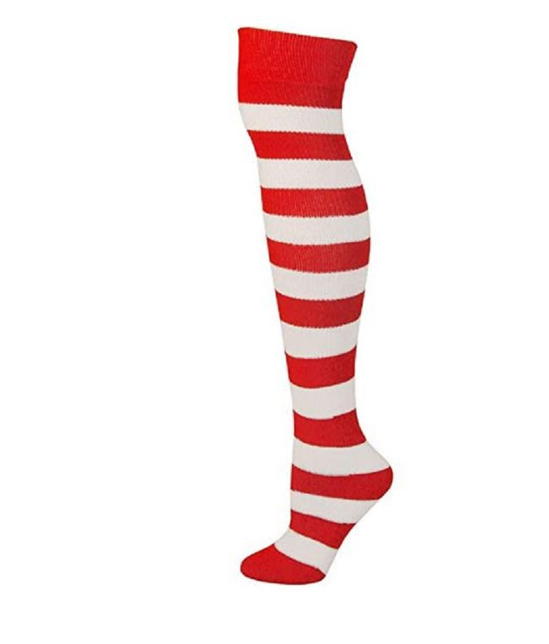 Knee High Striped Rag Doll Socks - Cosplay Elves - Costume Accessory - Red/White