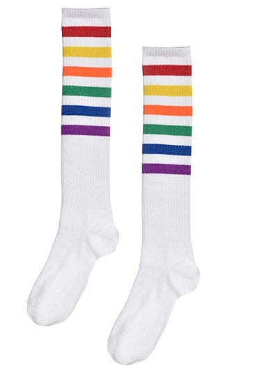 Knee High Socks - Stripes - 80's - Costume Accessory - Rainbow