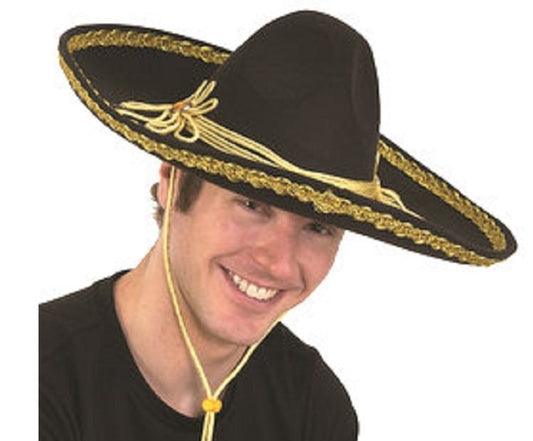 Sombrero Hat - Black/Gold - Deluxe Costume Accessory - Adult Teen