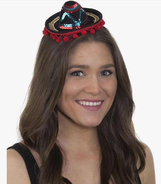 Mini Sombrero Hat Headband - Sequins - Tassels - Costume Accessory - Adult Teen