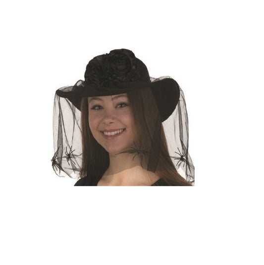 Black Widow Hat - Veil & Spiders - Day of the Dead - Costume Accessory