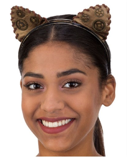 Cat Ears Headband - Steampunk - Brown - Gears - Adult Teen Larger Child