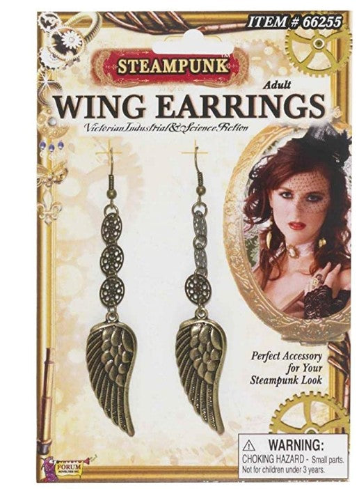 Steampunk Wings Hook Earrings - Bronze - Costume Accessory - Teen Adult