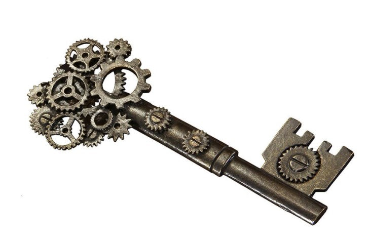 Key Brooch Pin - Gears - Steampunk Victorian - Unisex Teen Adult