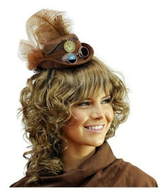 Steampunk Mini Top Hat Headband - Brown - Goggles - Costume Accessories - Adult